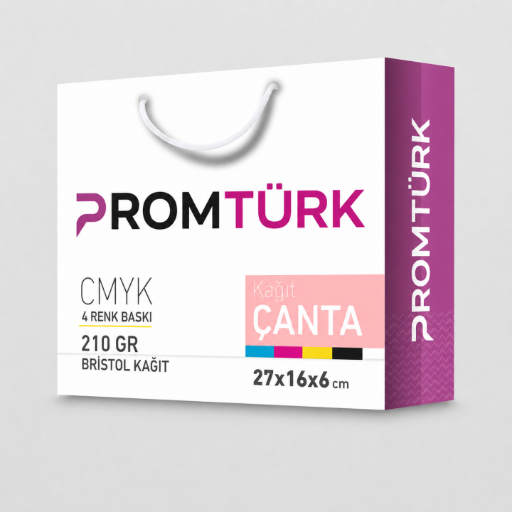 Yatay Kağıt Çanta Baskı 27x16x6 cm 210 gr Bristol CMYK 4 Renk Baskılı